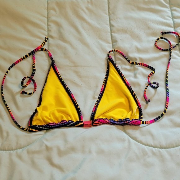 Colorful multi stripe triangle string bikini swim top. Sz: M - Picture 4 of 4